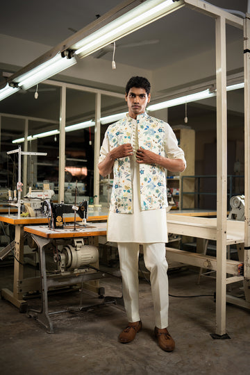 BLUE KAARI OPEN BANDI WITH MATCHING KURTA PAJAMA SET