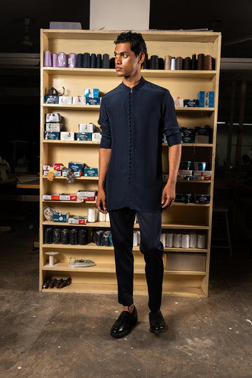 NAVY SHEHER KURTA PAJAM SET