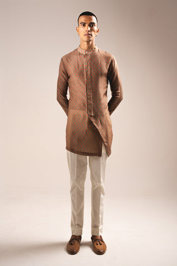 Khakhi Marigold Side Slit Kurta Pajama Set (Ready To Ship)