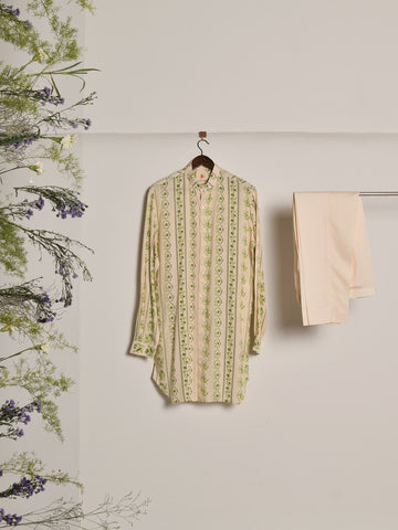 OLIVE RIVIERA RAYON KURTA WITH MATCHING PAJAMA - (Ready To Ship)
