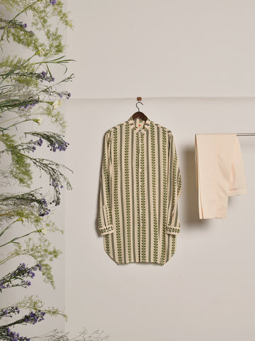 OLIVE RIGA KURTA PAJAMA SET - (Ready to Ship)