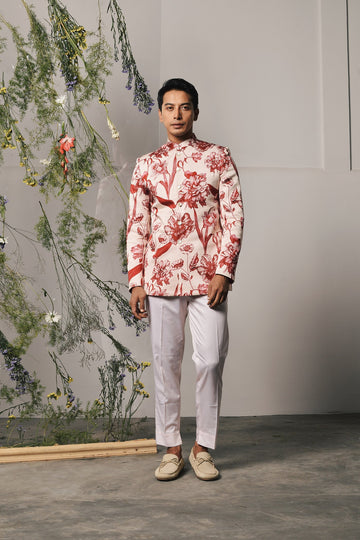 RUBY BRAVA LINEN SATIN BANDHGALA WITH MATCHING PAJAMA - (Ready To Ship)