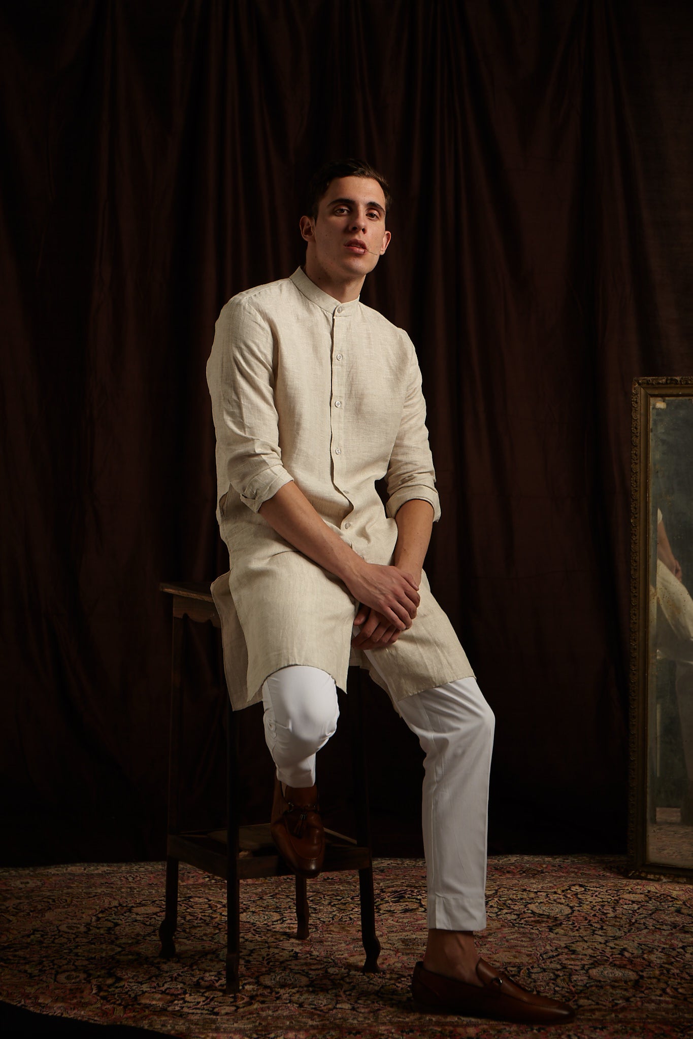 Natural Linen Kurta Pajama Set - Main Image