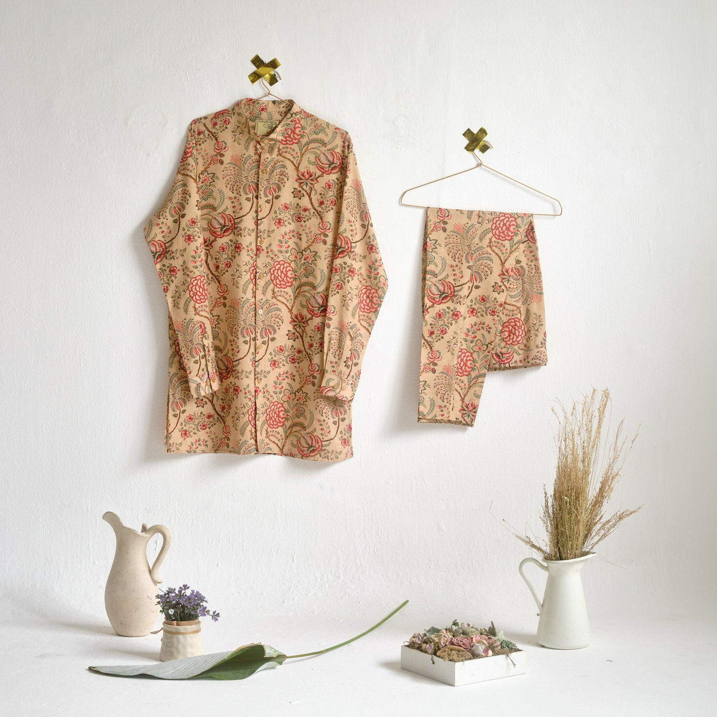 Beige Begum Cotton Kurta Pajama Set
