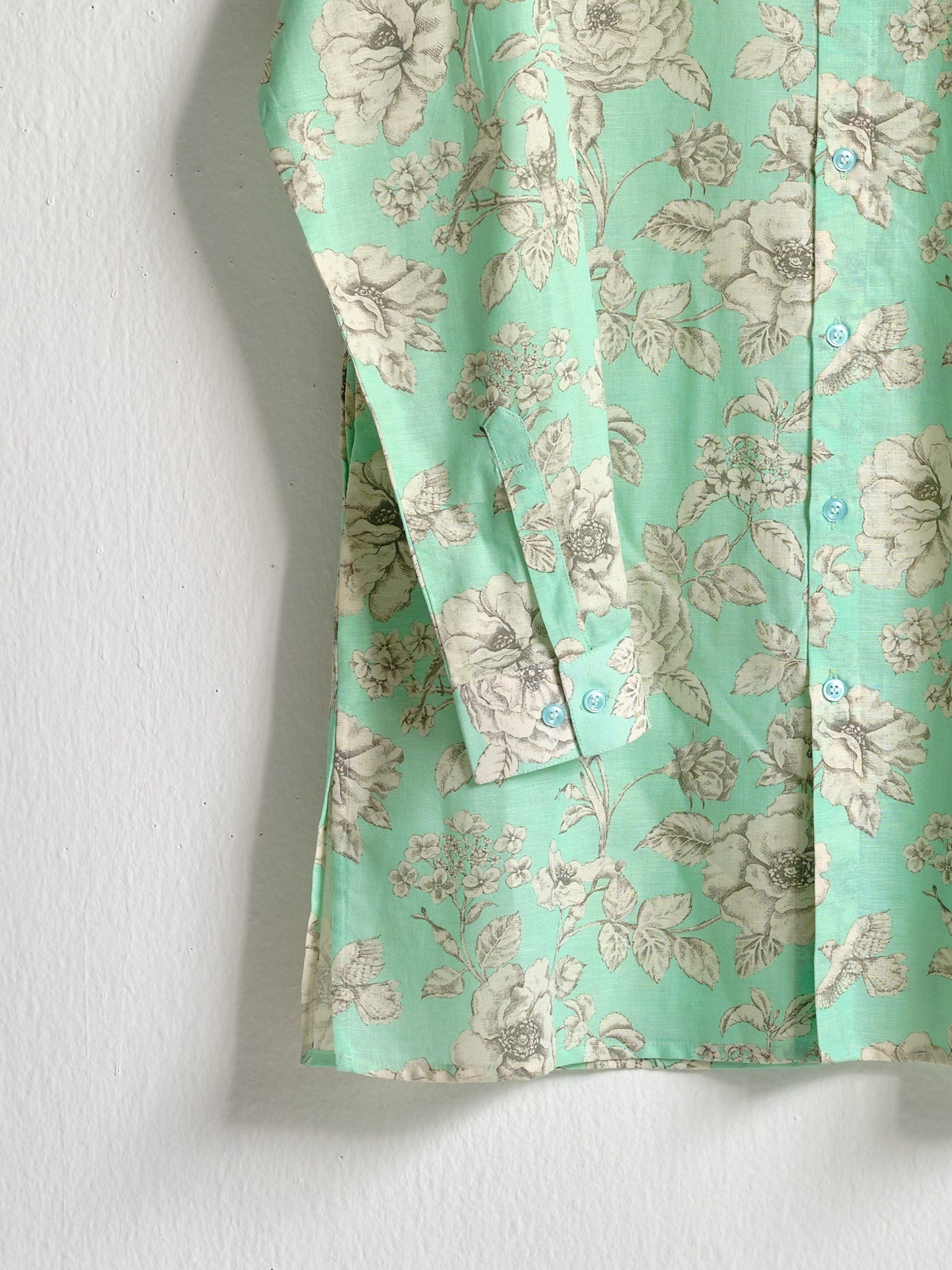 Mint Garden Rose Linen Kurta Pajama Set - RTS