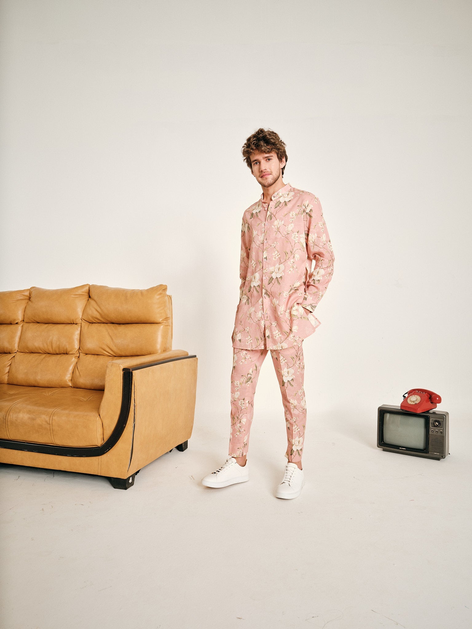Under The Pink Sky Linen Kurta Pajama Set