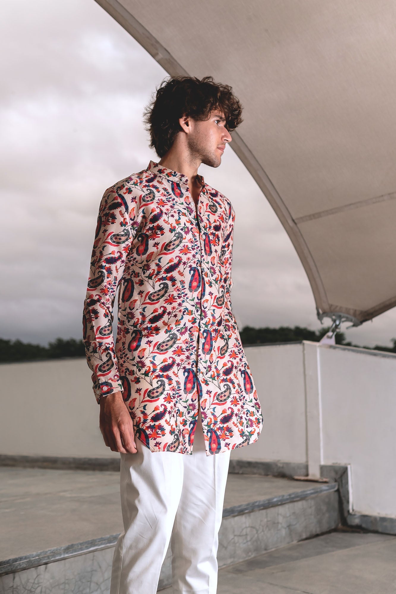 Ivory Paisley Art Silk Shirt Kurta