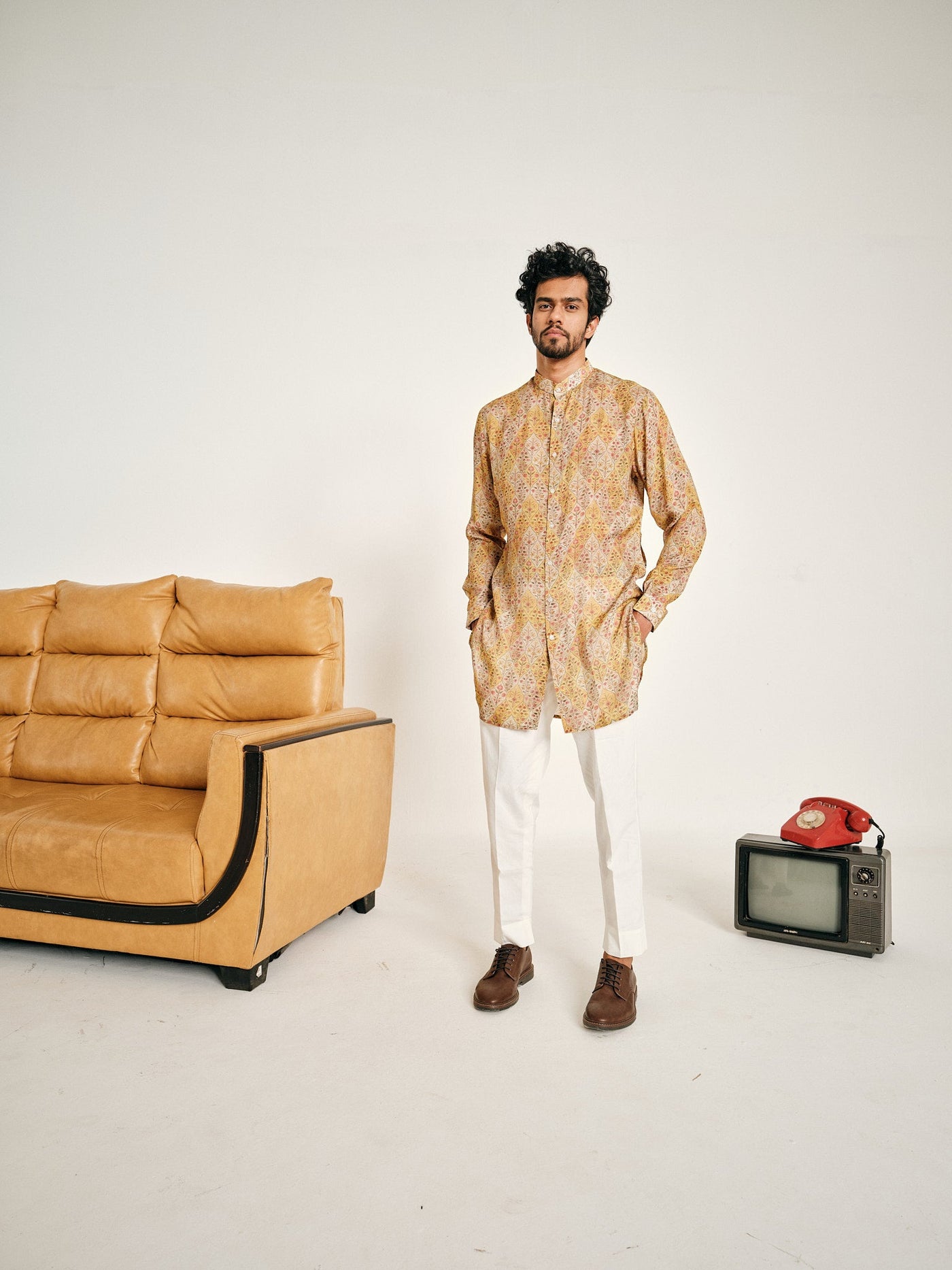 Cream and Yellow Gul Malai Cotton Kurta Pajama Set - RTS
