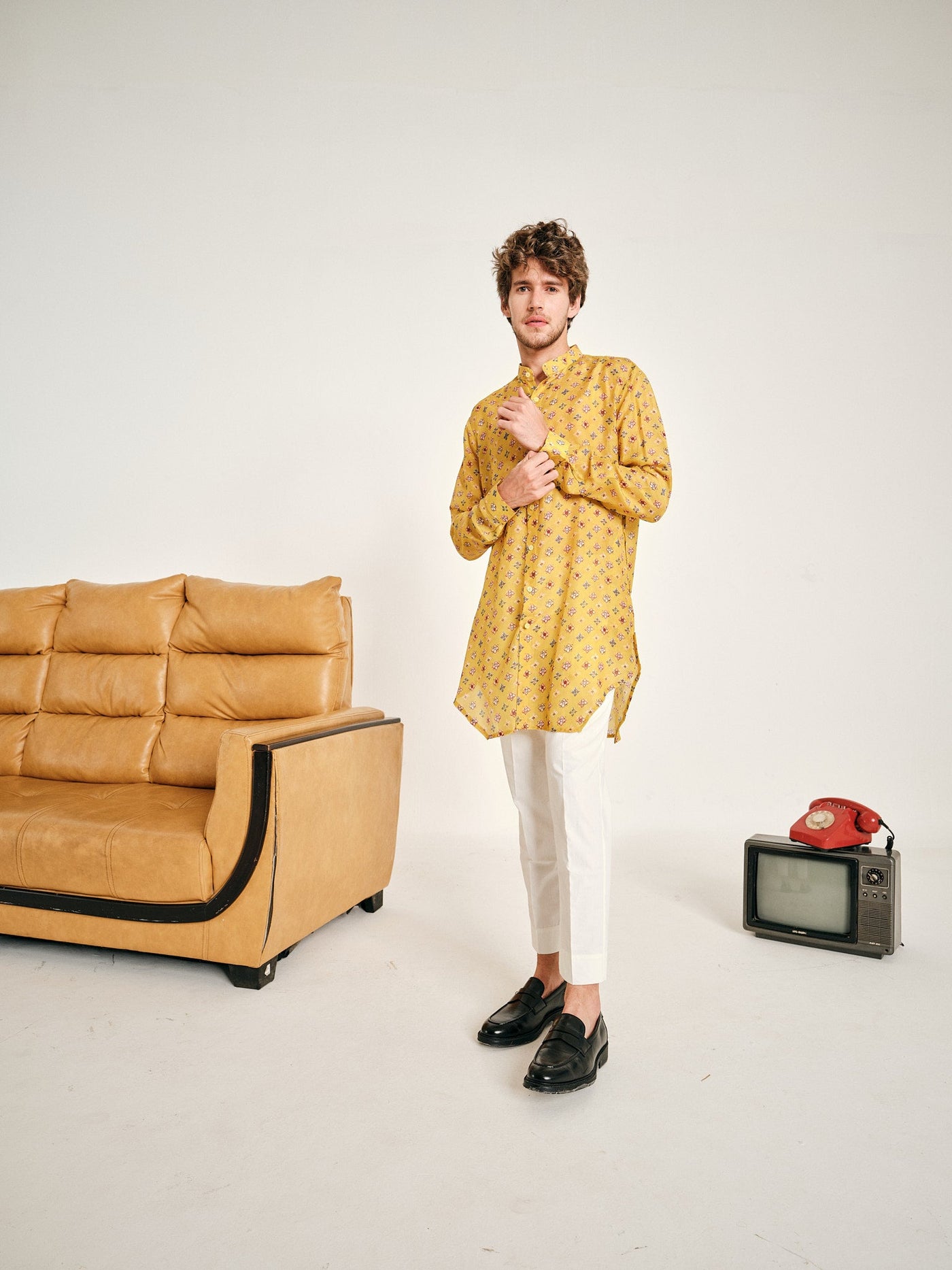 Yellow Sitara Malai Cotton Kurta & Pajama Set