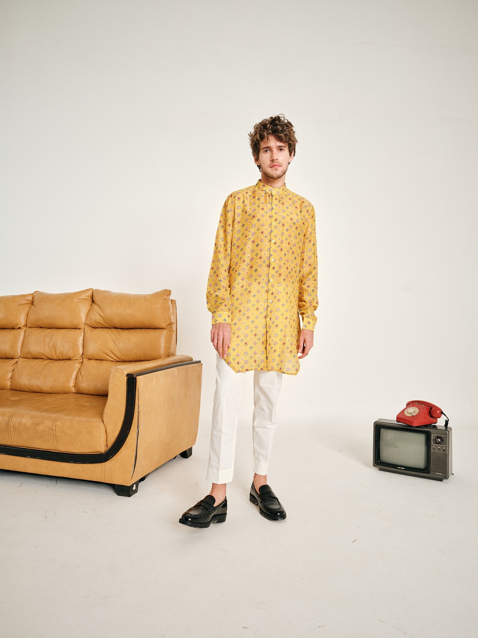 Yellow Sitara Malai Cotton Kurta & Pajama Set