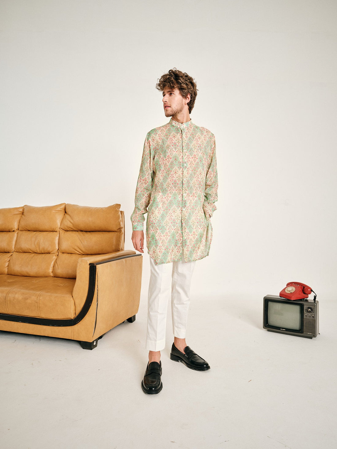 Cream and Jade Gul Malai Cotton Kurta Pajama Set - (Ready To Ship)