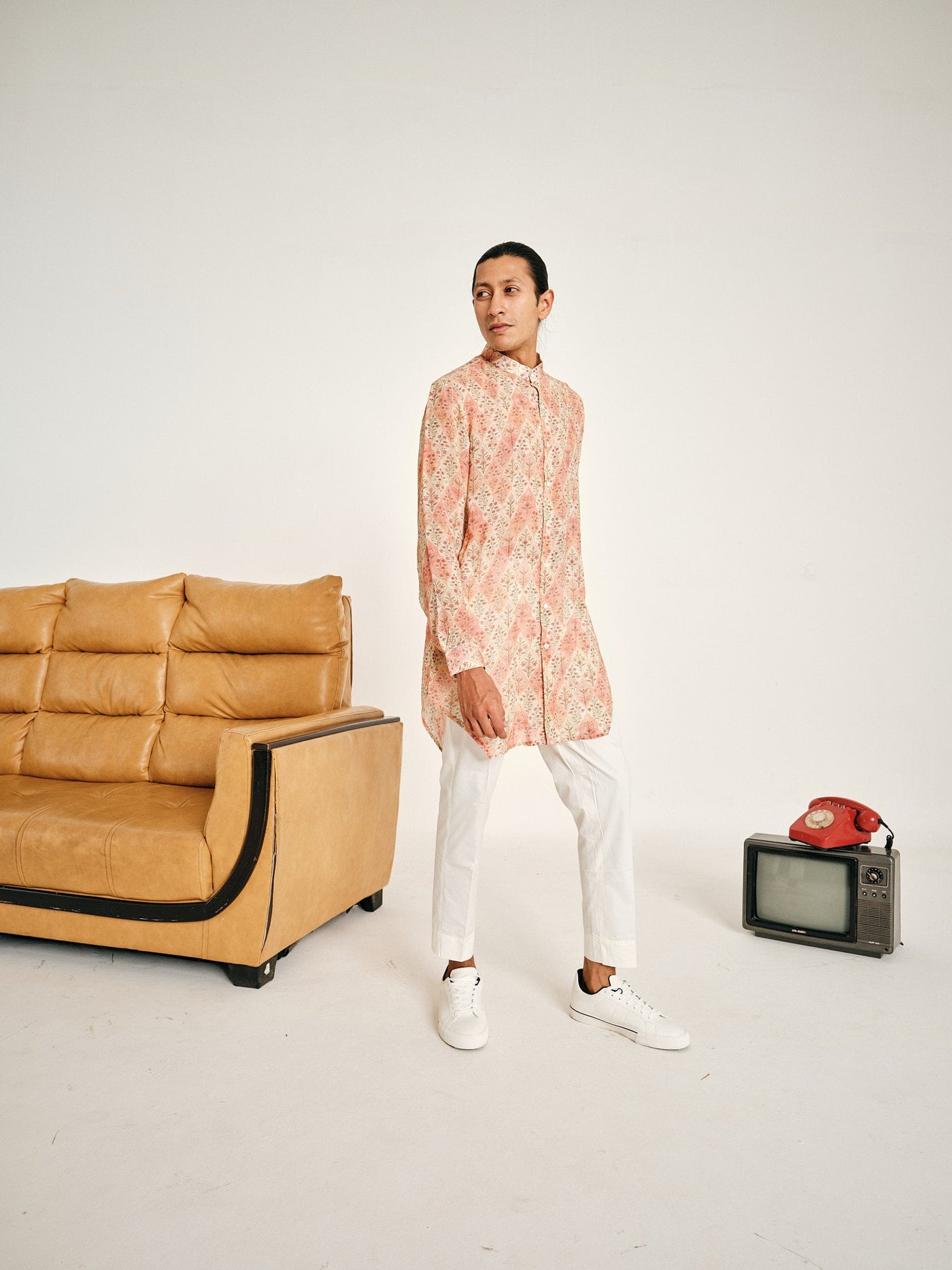 Cream and Peach Gul Malai Cotton Kurta Pajama Set - RTS