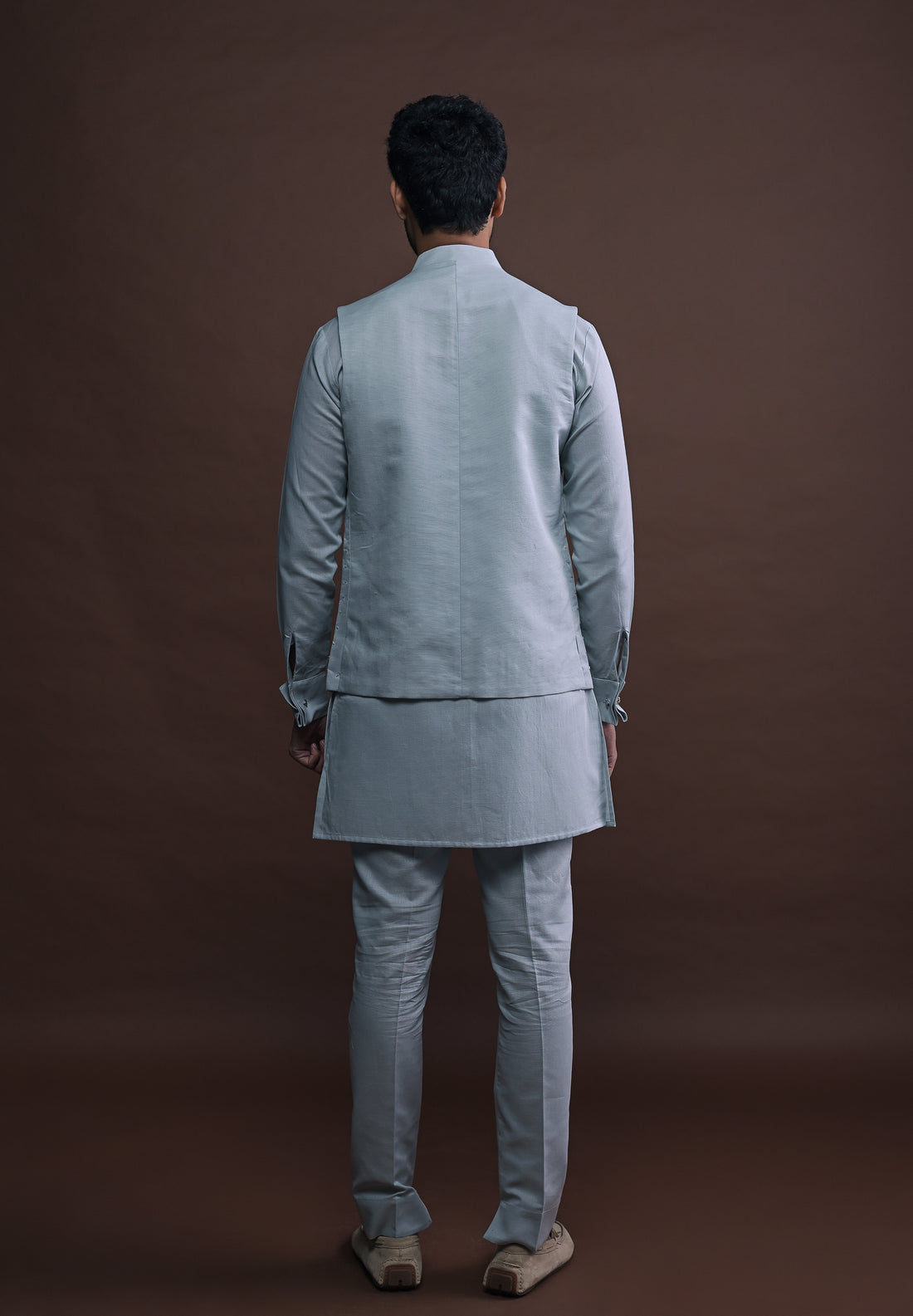 Slate Embroidered Bandi with matching kurta pajama