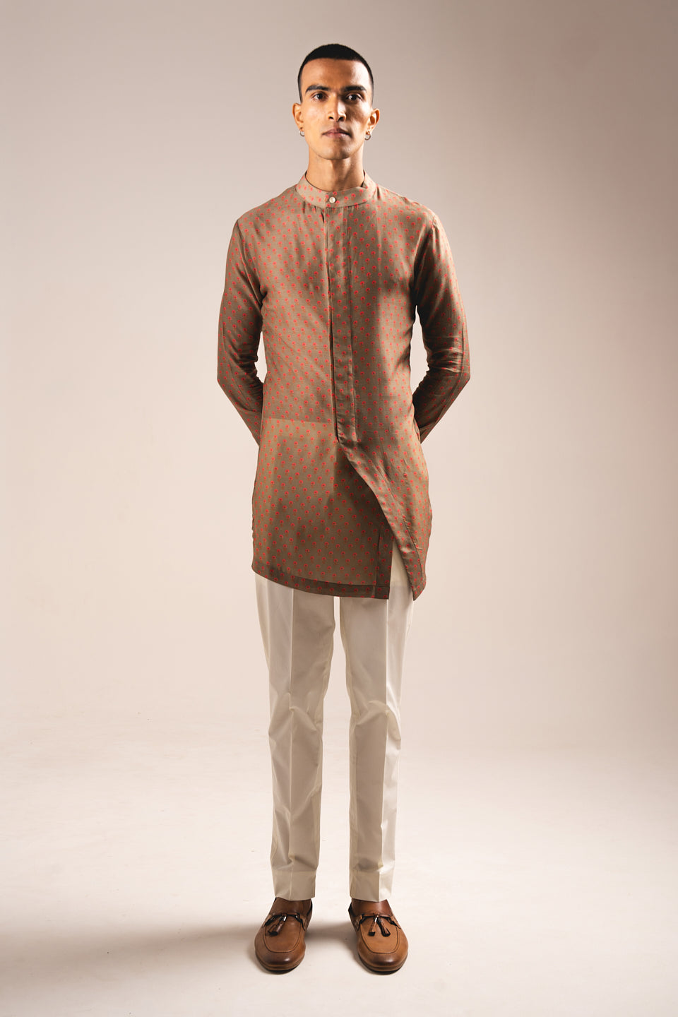 Khakhi Marigold Side Slit Kurta Pajama Set