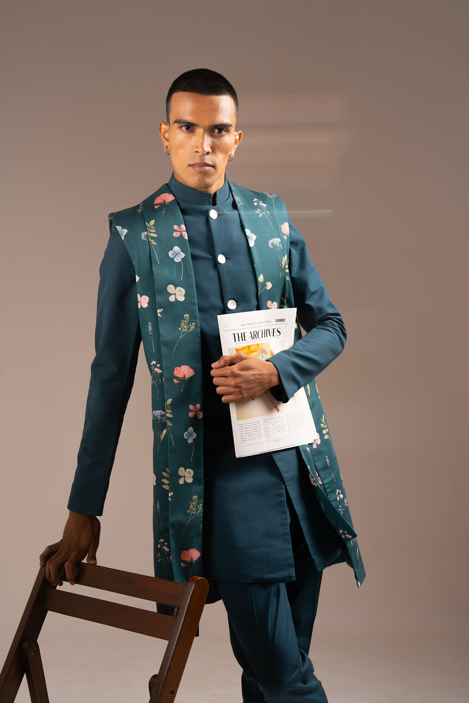 Teal Mila Bandhgala Set - (Ready To Ship)