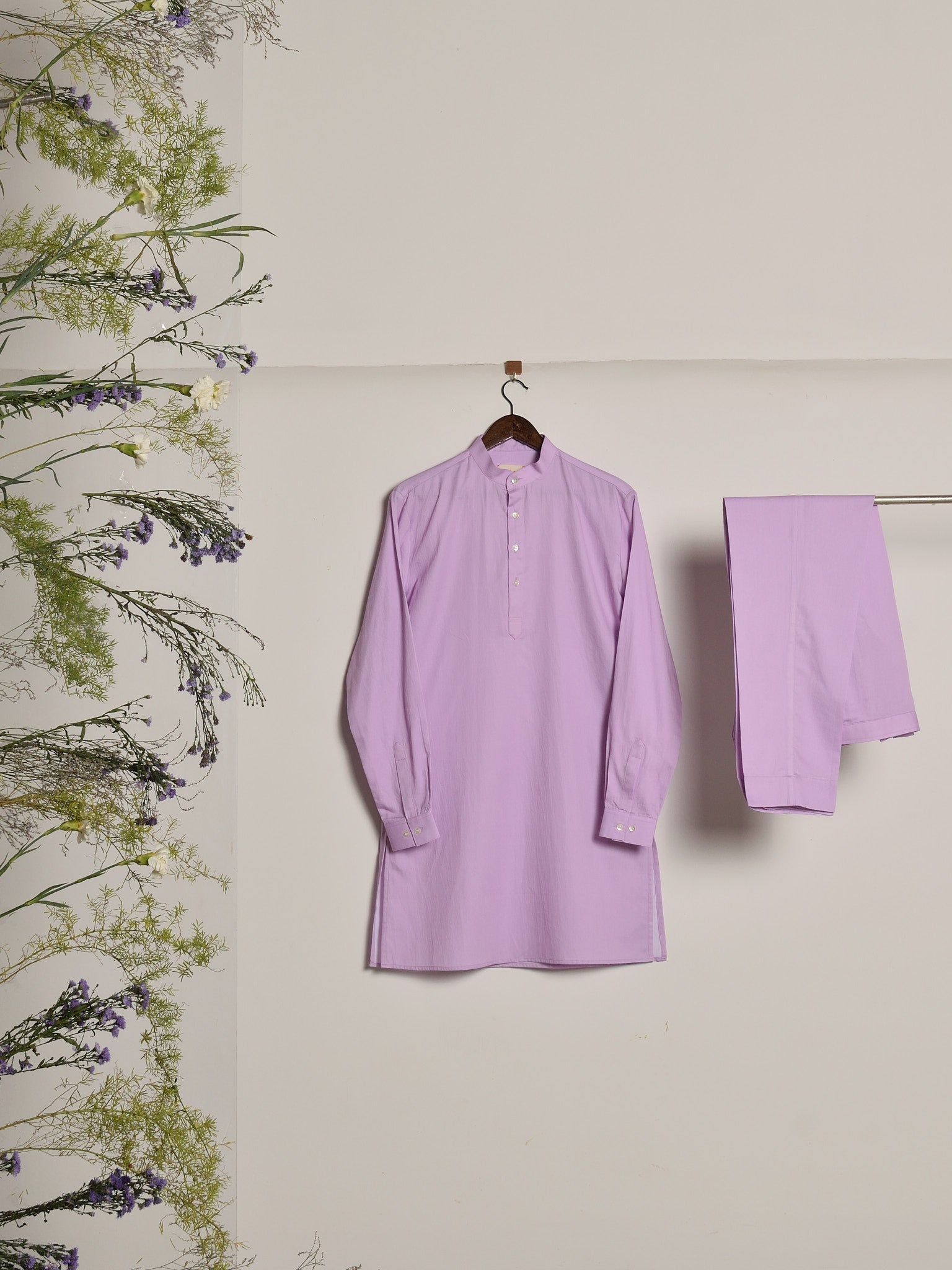 LILAC COTTON SATIN KURTA WITH MATCHING PAJAMA - RTS