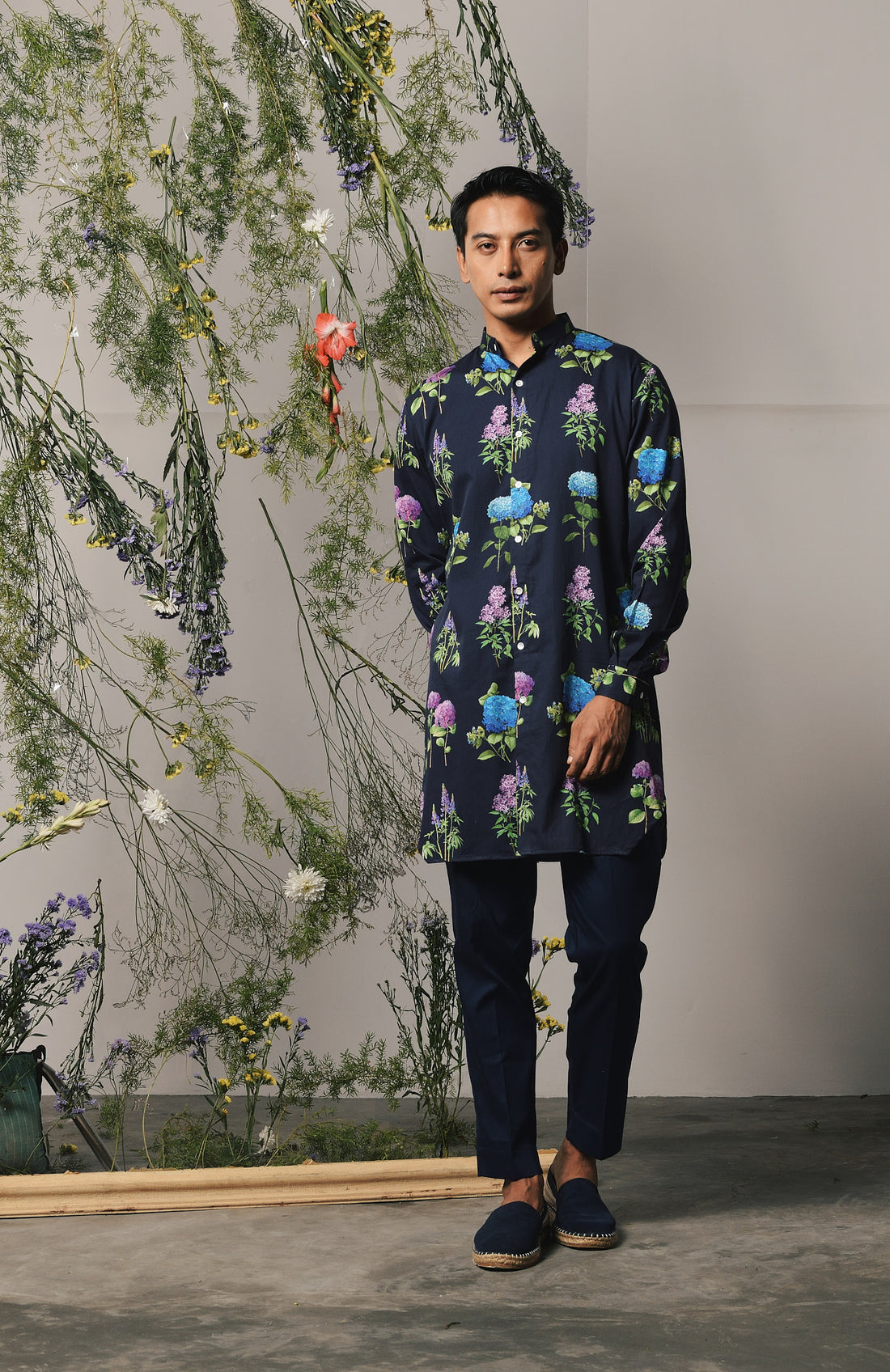 MIDNIGHT DUE COTTON SATIN KURTA WITH MATCHING PAJAMA - Ready To Ship