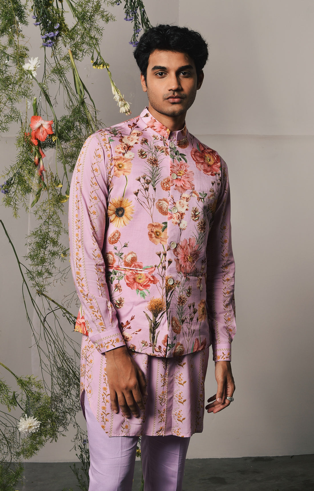 LILAC RIVIERA KURTA PAJAMA WITH LILAC ROMA BANDI