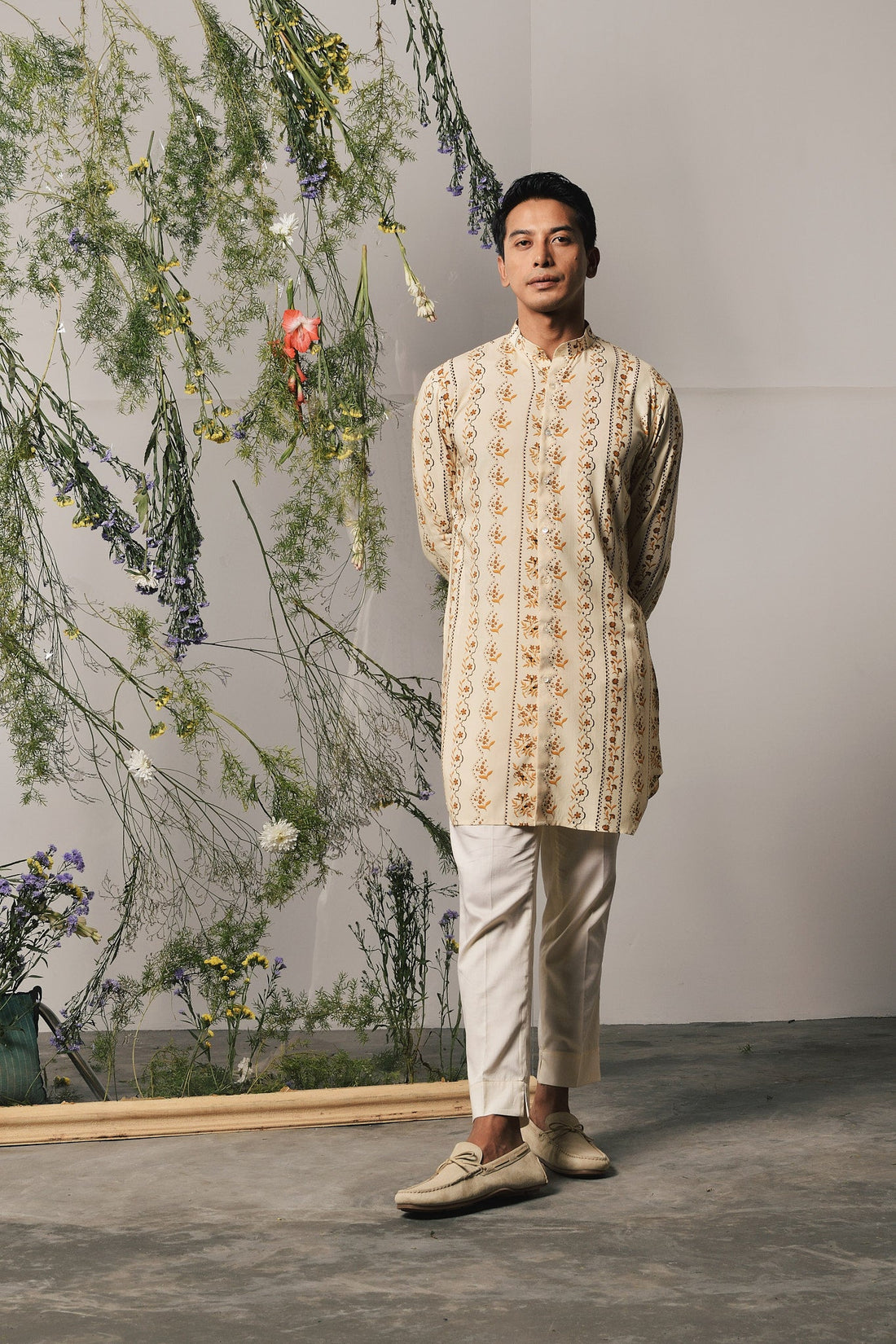 CHAMPAGNE RIVIERA RAYON KURTA WITH MATCHING PAJAMA -RTS