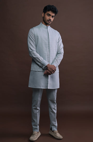 Slate Embroidered Bandi with matching kurta pajama