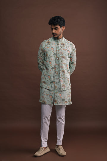 Mist Open Bandi with matching kurta and white pajama set