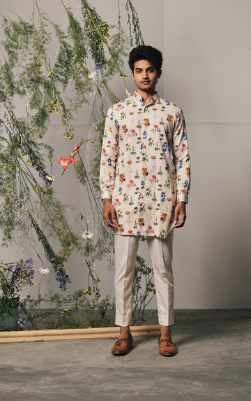 CHAMPAGNE VITA COTTON SATIN KURTA WITH MATCHING PAJAMA - RTS