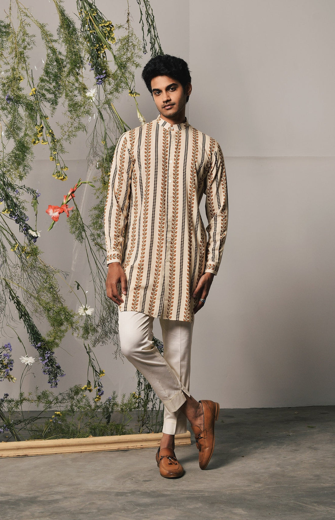 CHAMPAGNE RIGA RAYON KURTA WITH MATCHING PAJAMA - RTS