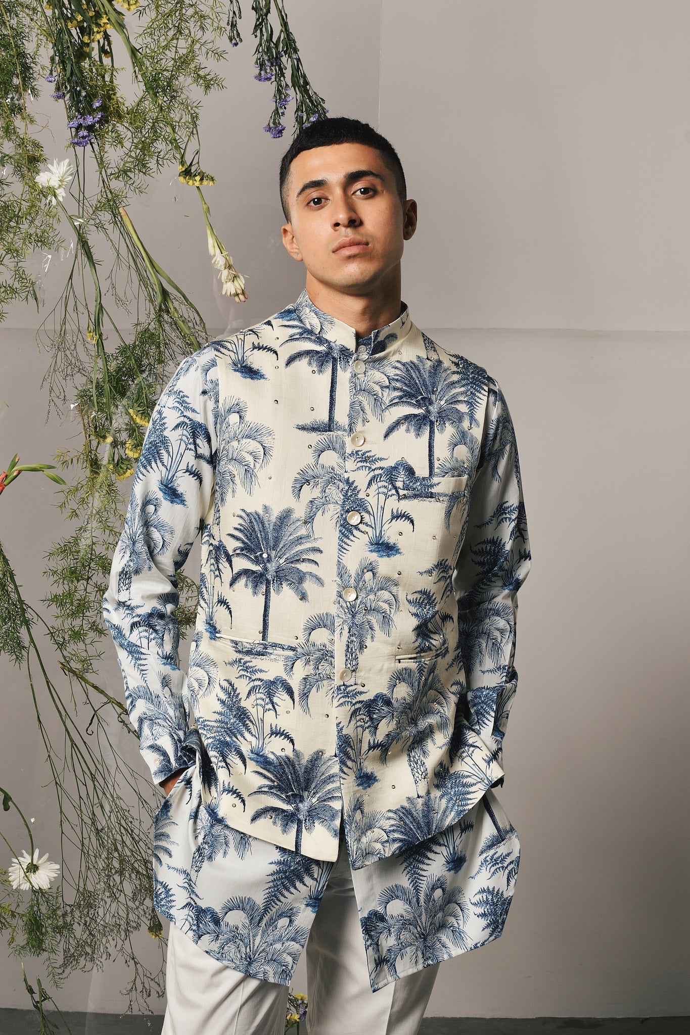 INDIGO PALERMO EMBROIDERED BANDI - (Ready To Ship)