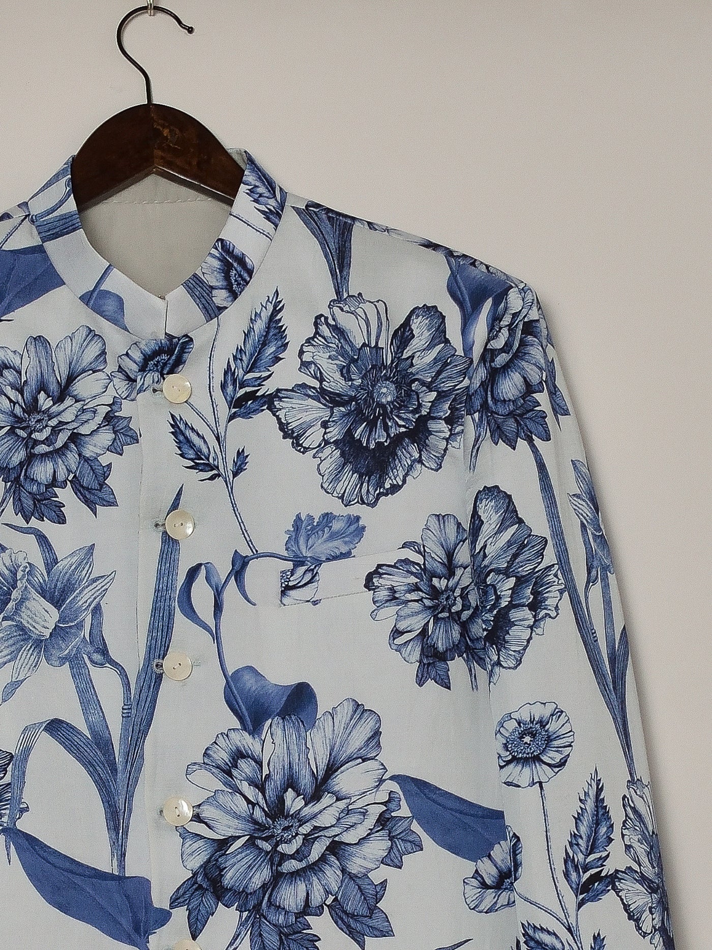 BLUE BRAVA LINEN SATIN BANDHGALA WITH MATCHING PAJAMA