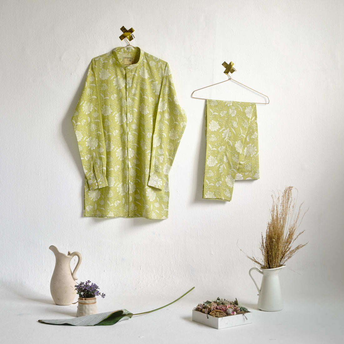 Lime Gulshan Cotton Kurta Pajama Set -RTS