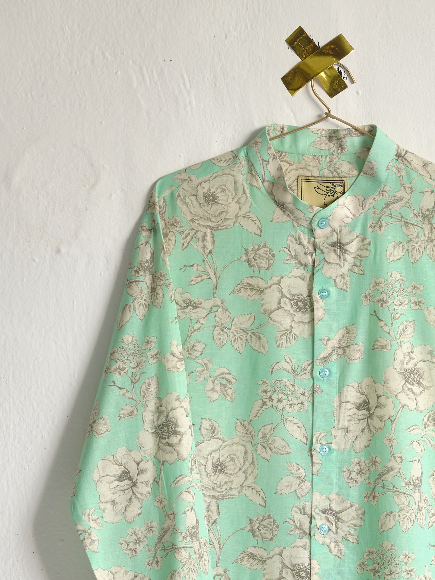 Mint Garden Rose Linen Kurta Pajama Set