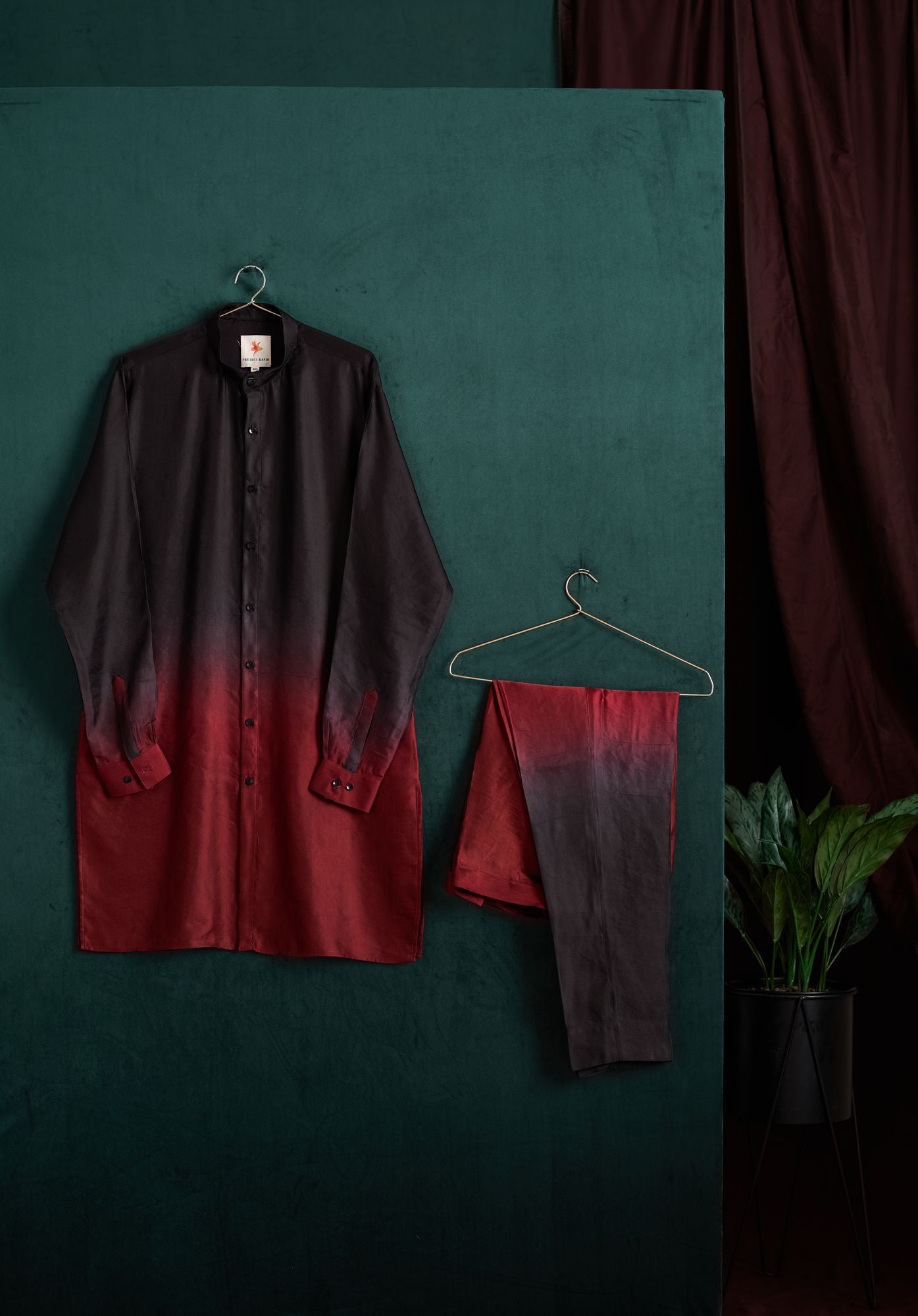 BURGUNDY OMBRE KURTA PAJAMA SET