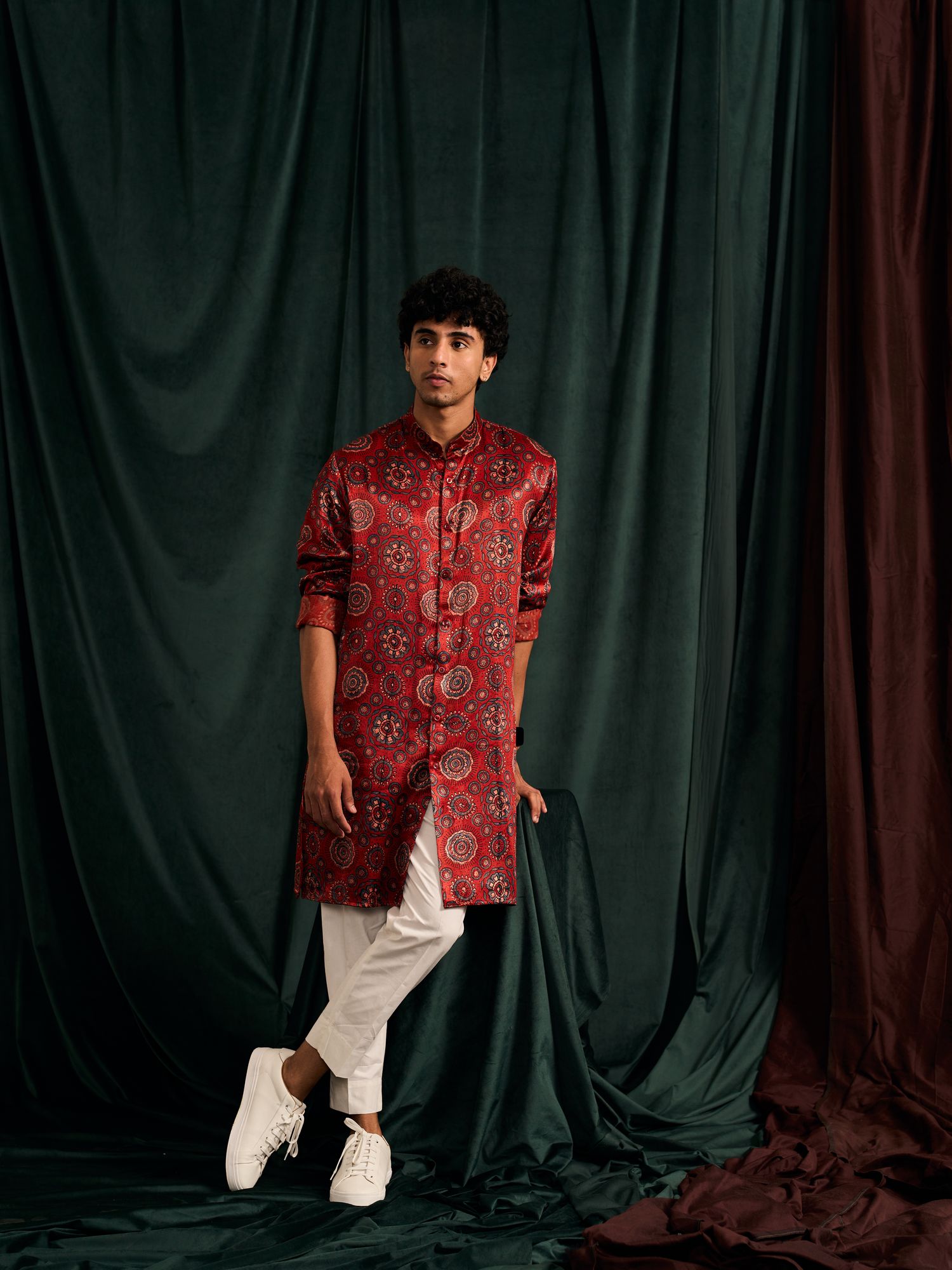 RUBY CHAKRA MASHRU KURTA WITH CREAM PAJAMA