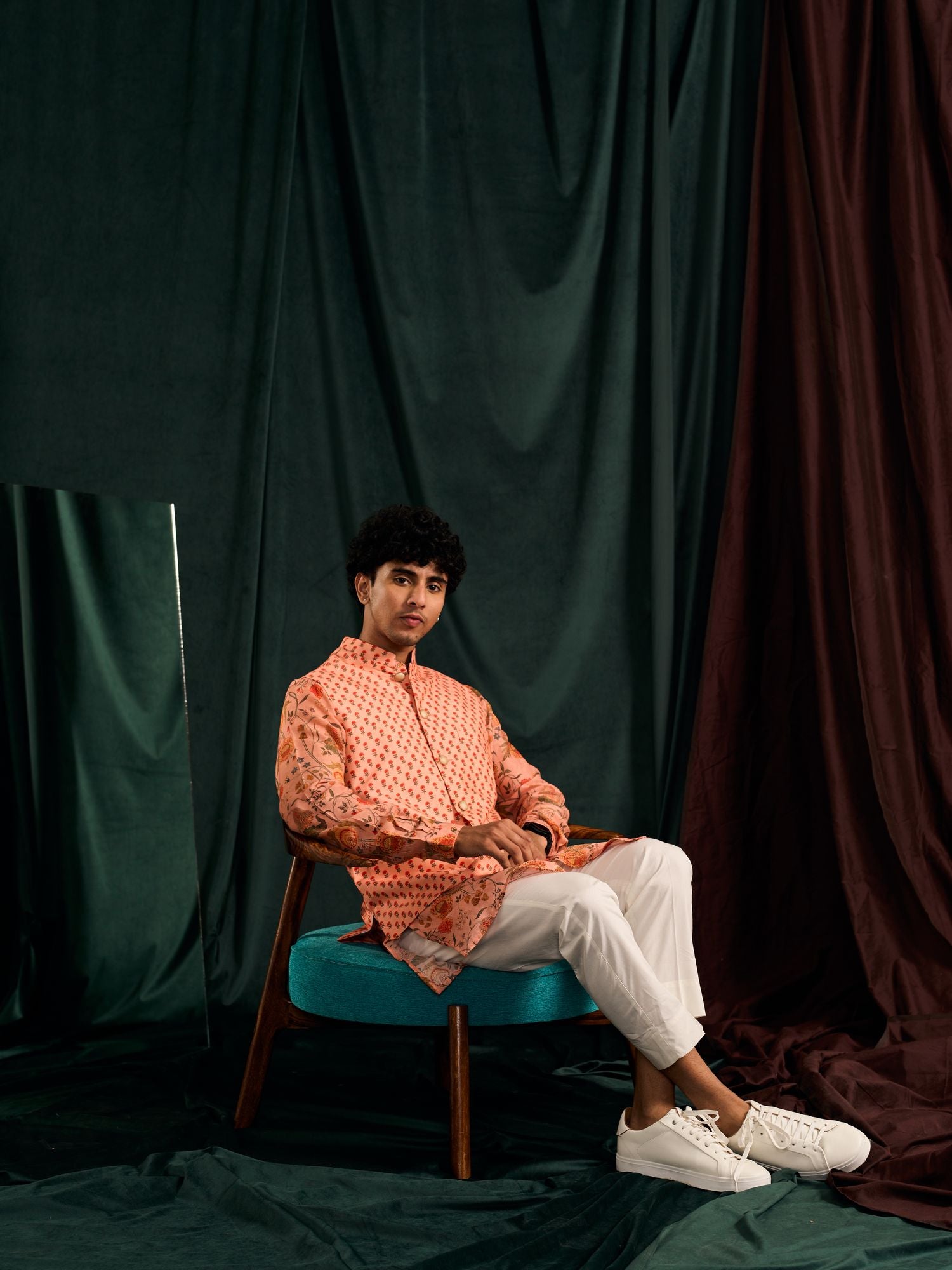 SALMON GARDEN OF EDEN KURTA PAJAMA & SALMON MARIGOLD BANDI