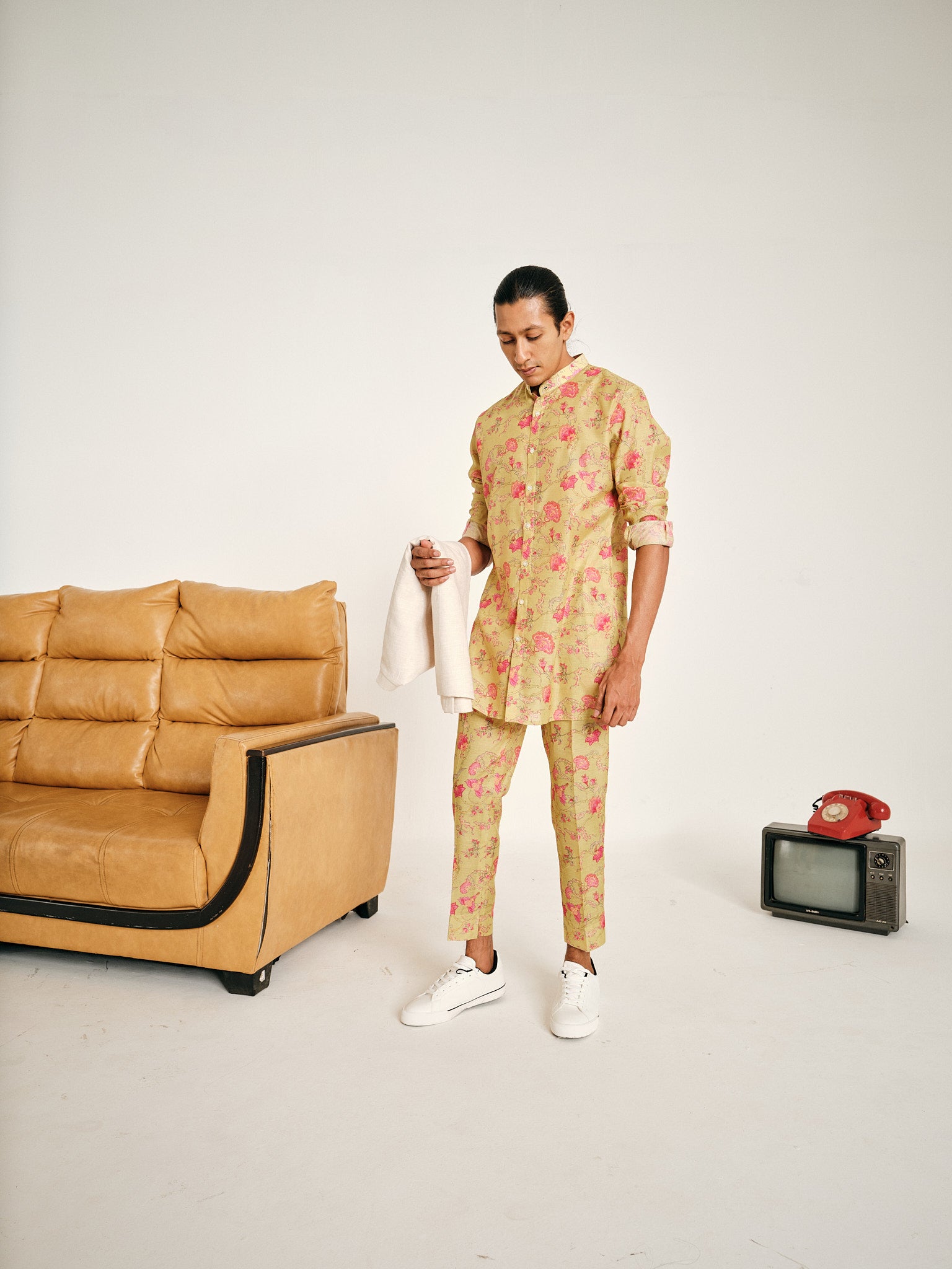 Lime and Pink Floral Rhapsody Kurta Pajama Set