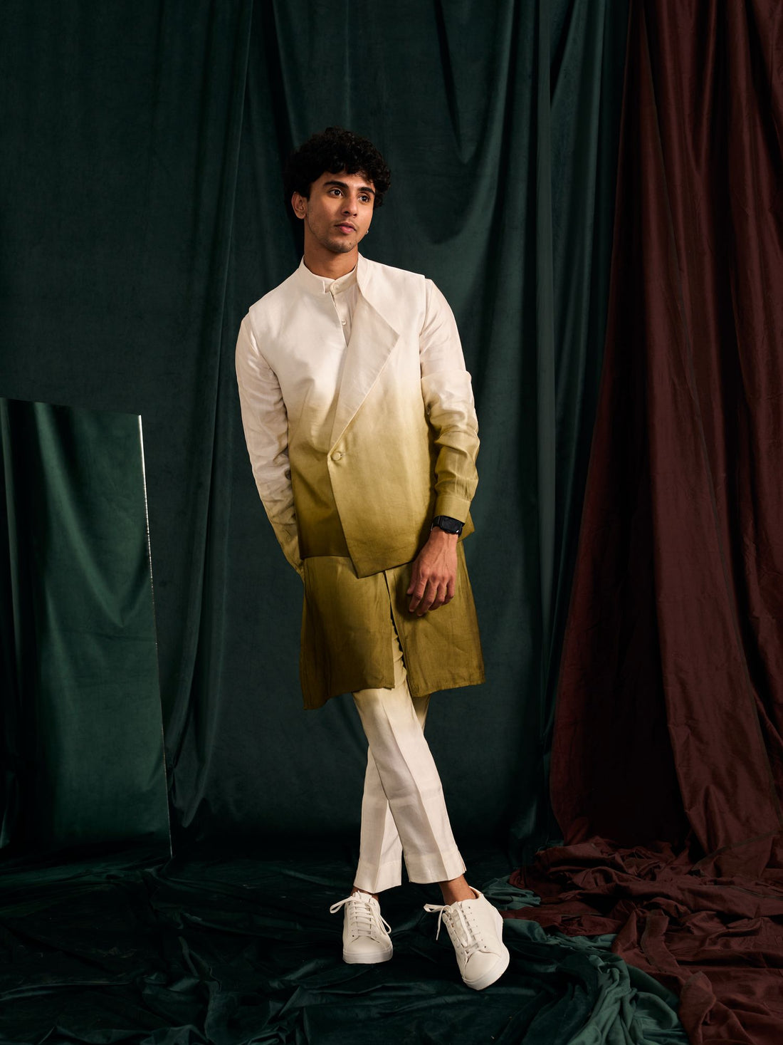 MOSS OMBRE KURTA PAJAMA & MOSS OMBRE ASYMMETRIC BANDI