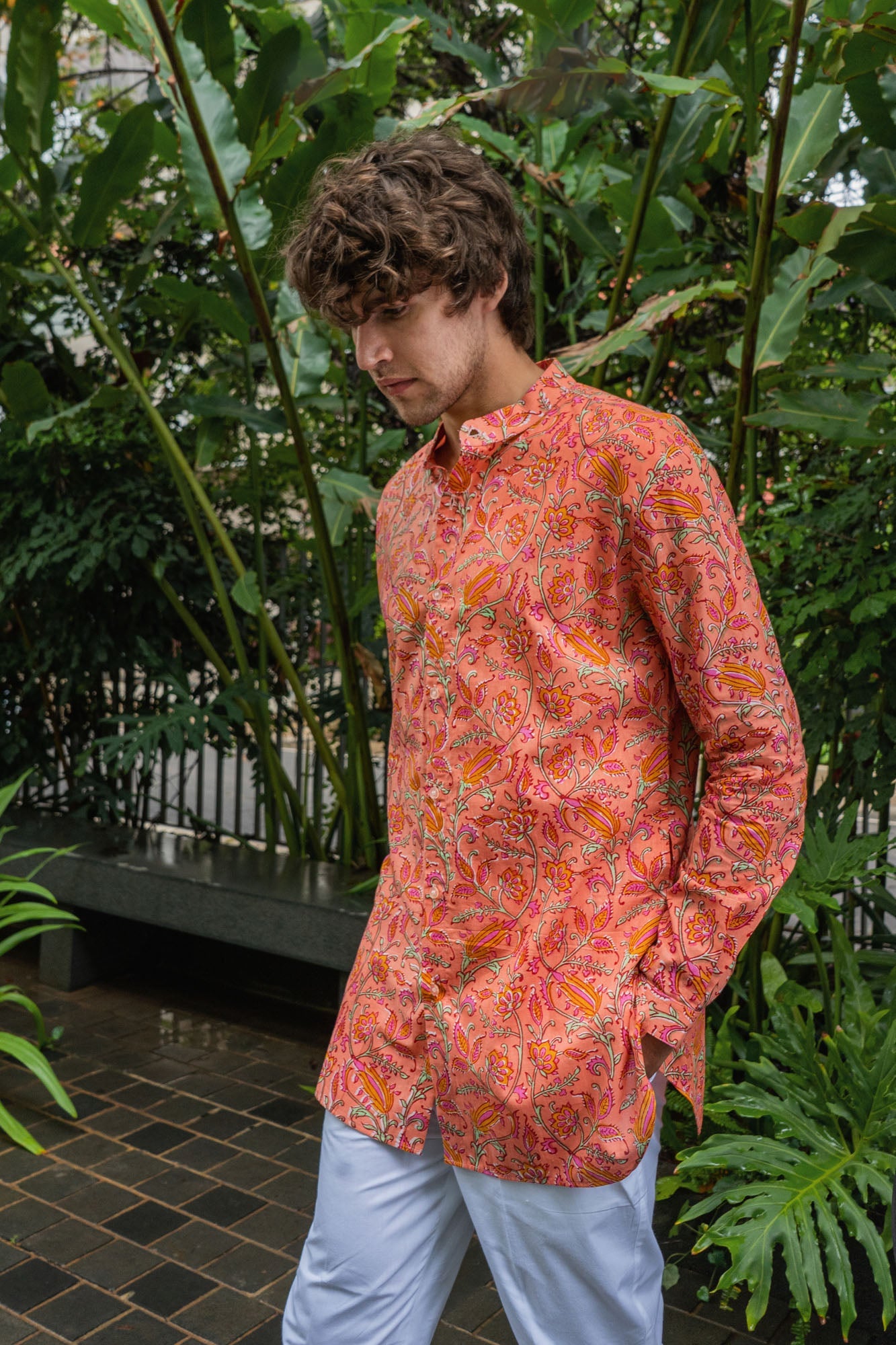 Sunset Garden Print Cotton Shirt Kurta