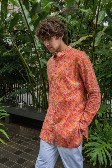 Sunset Garden Print Cotton Shirt Kurta - RTS