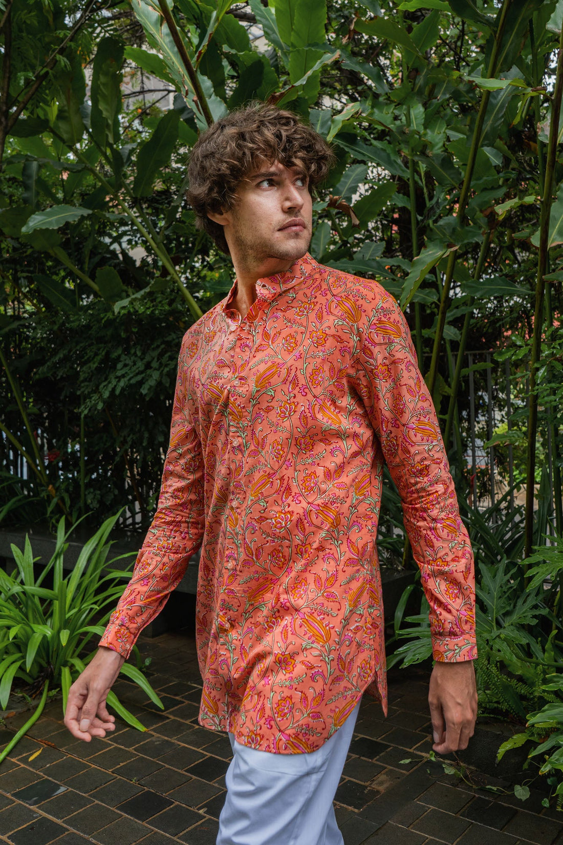 Sunset Garden Print Cotton Shirt Kurta - RTS