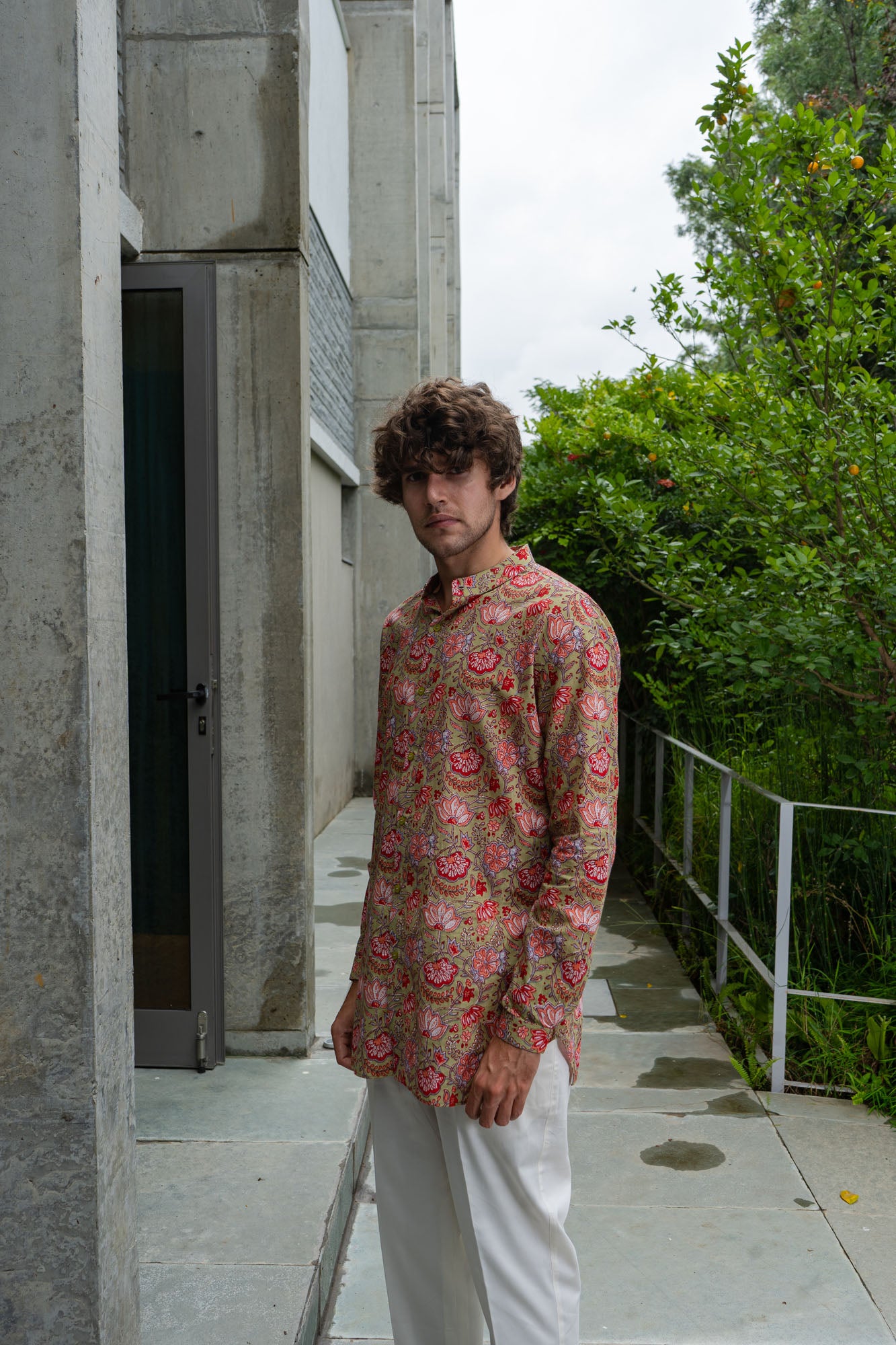 Sage Garden Printed Cotton Shirt Kurta - (Ready To Ship)