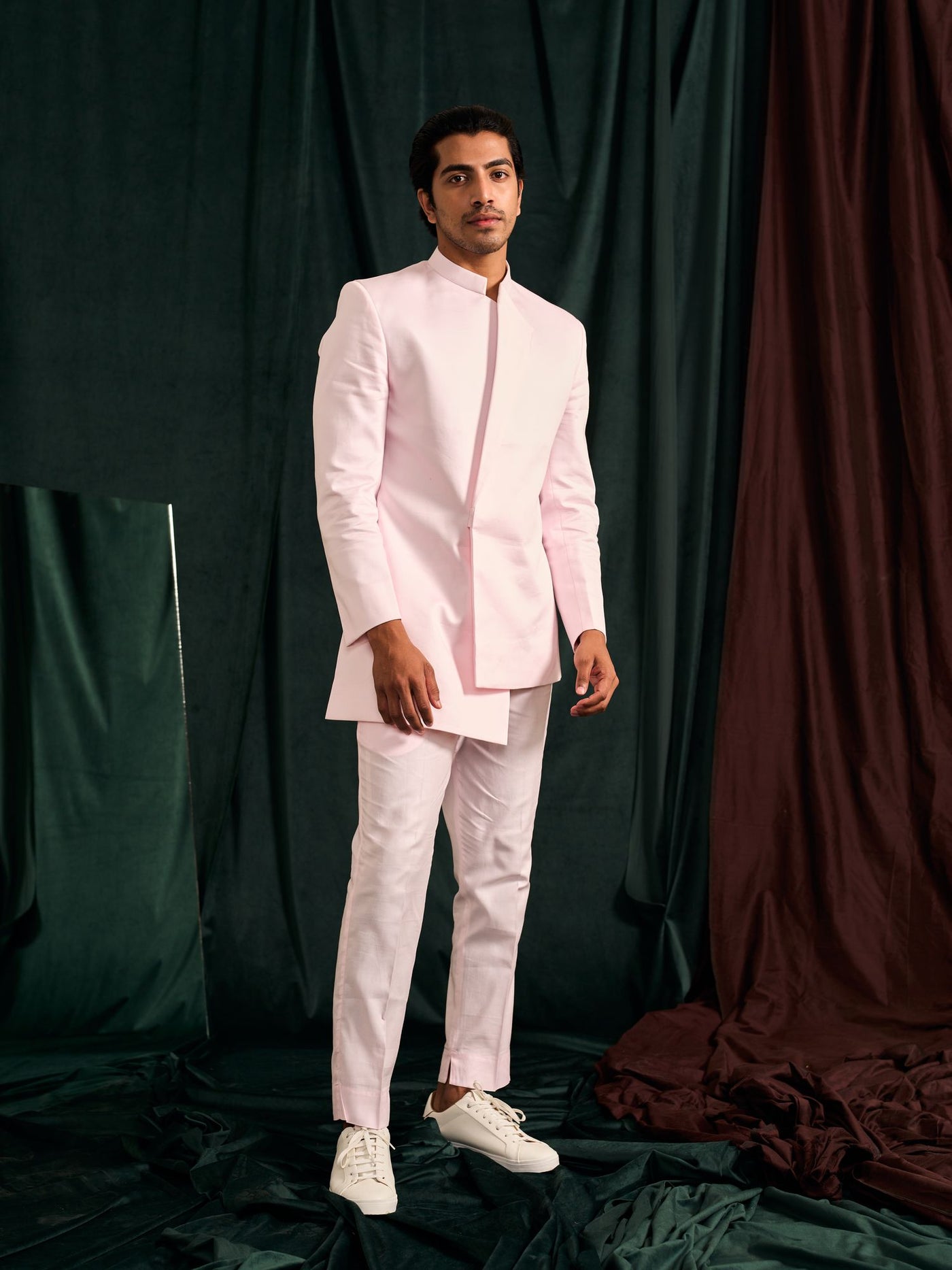 FLESH ASYMMETRIC GIZA COTTON BANDHGALA SET