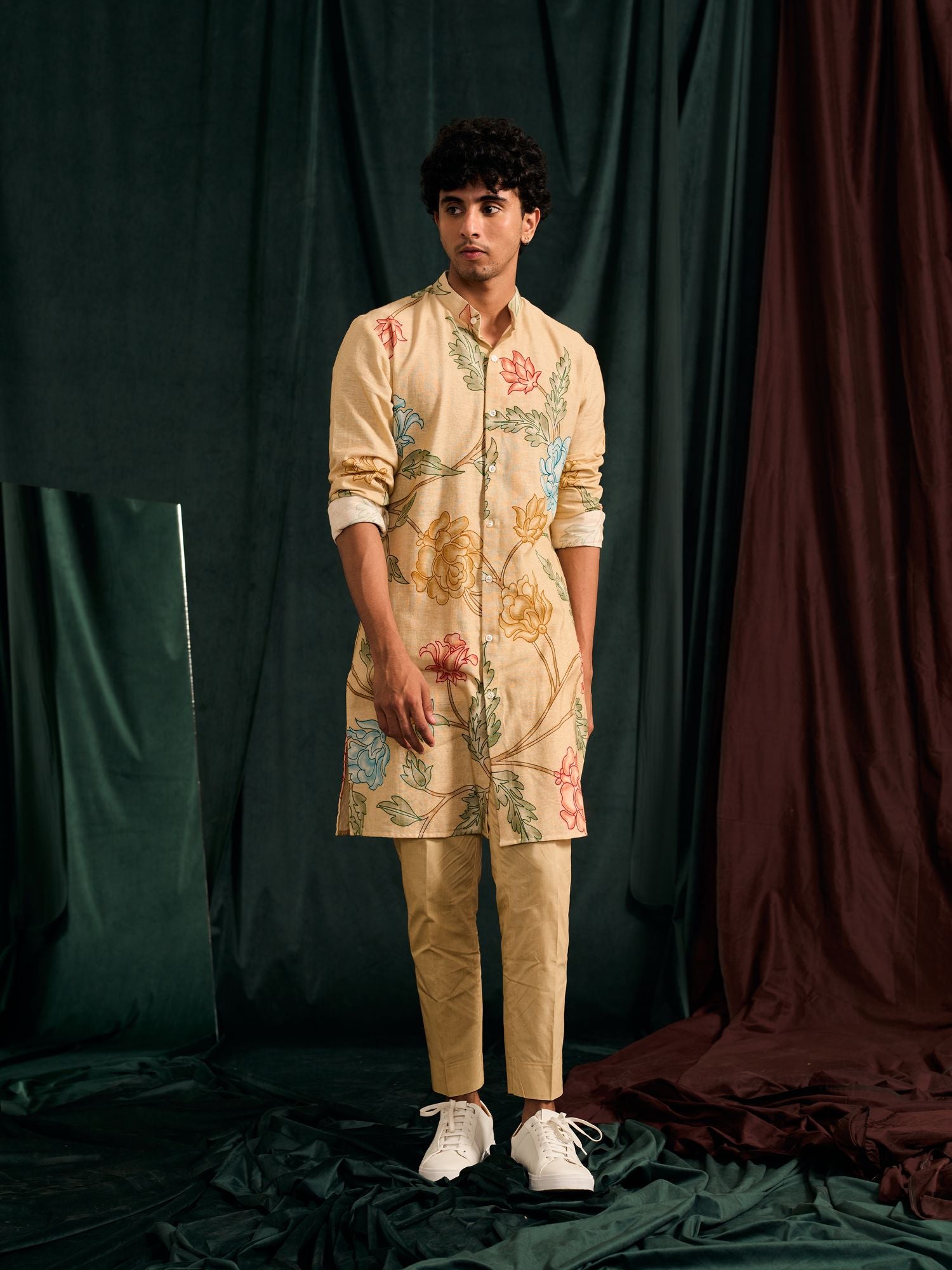 OAT HANDLOOM COTTON VINE PRINT KURTA WITH MATCHING PAJAMA - (Ready To Ship)