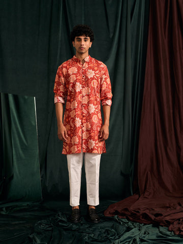 CANDY VERSAILLES COTTON LINEN KURTA WITH CREAM PAJAMA - READY TO SHIP