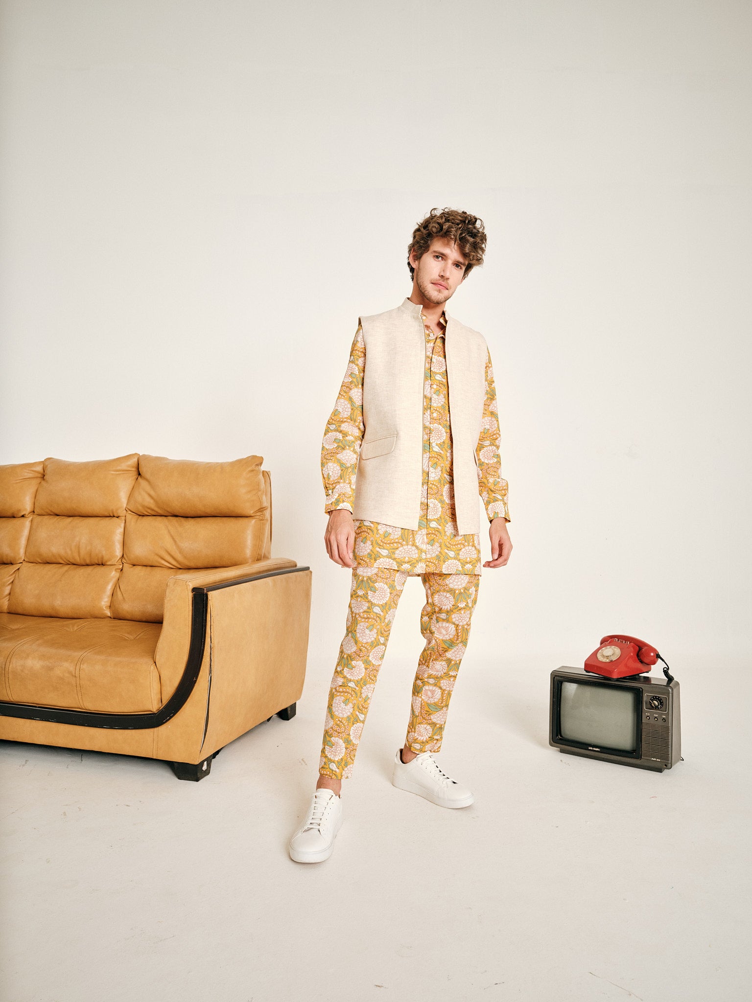 Adil Cotton Kurta Pajama Set & Cosmic Latte Cotton Linen Bandi
