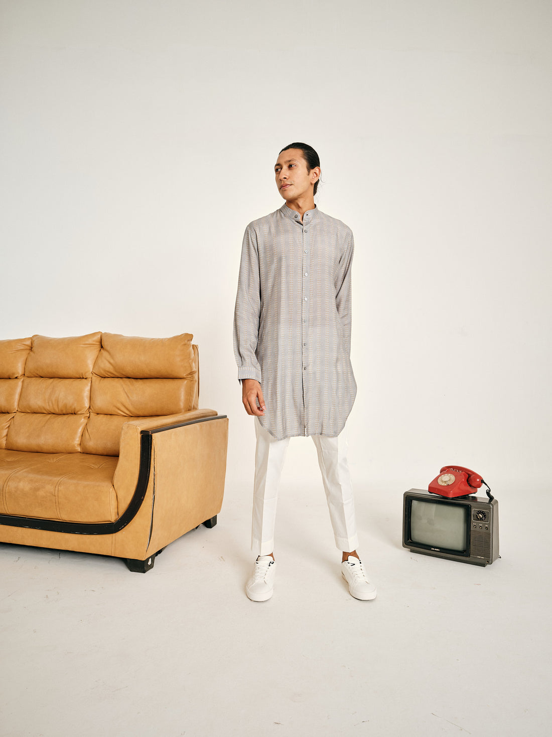 Grey Stripe Kurta Pajama Set