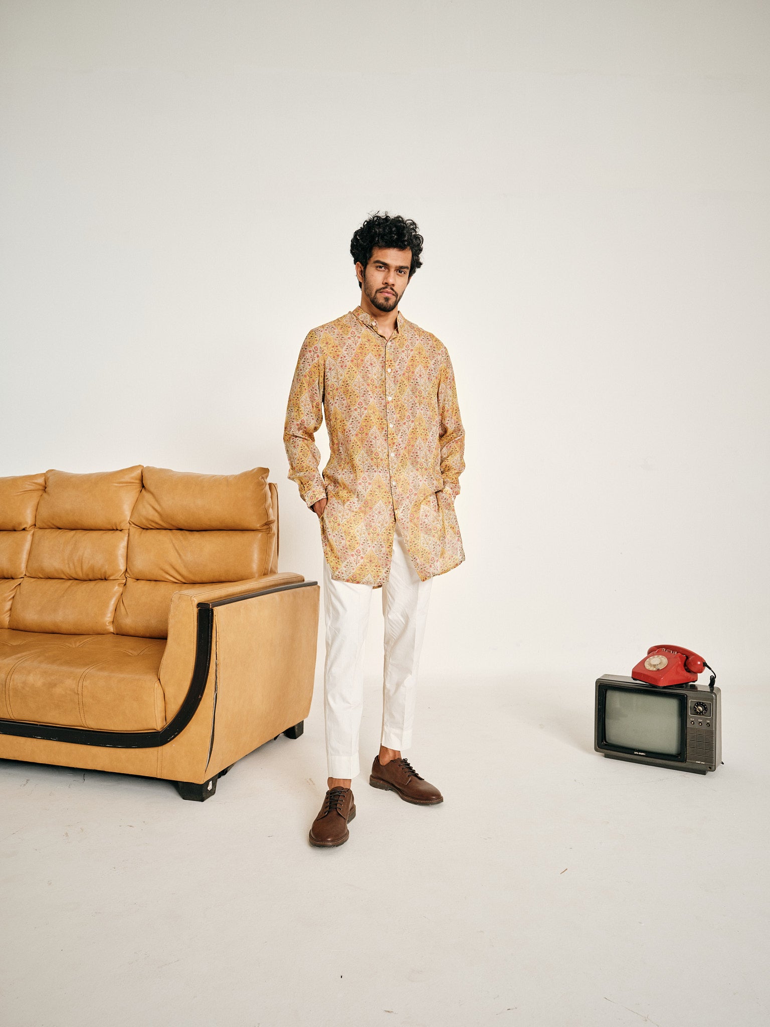 Cream and Yellow Gul Malai Cotton Kurta Pajama Set