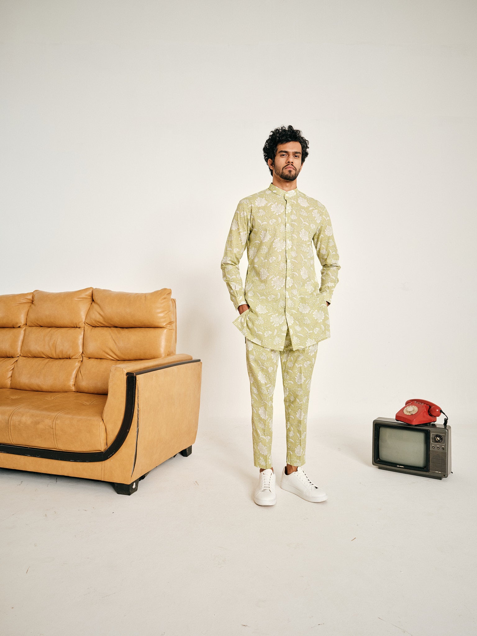 Lime Gulshan Cotton Kurta Pajama Set