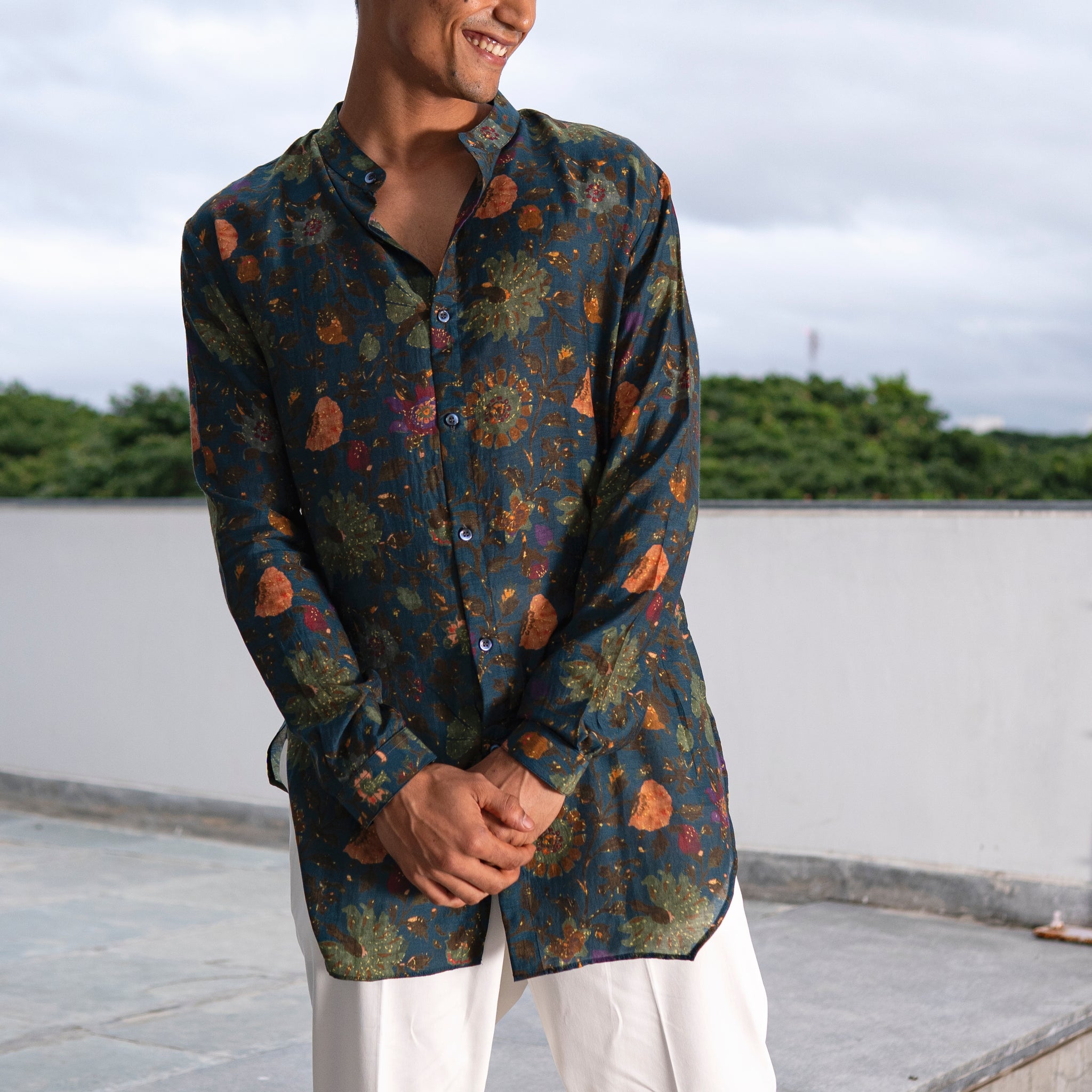 Peacock Ren Cotton Shirt Kurta - (Ready to Ship)