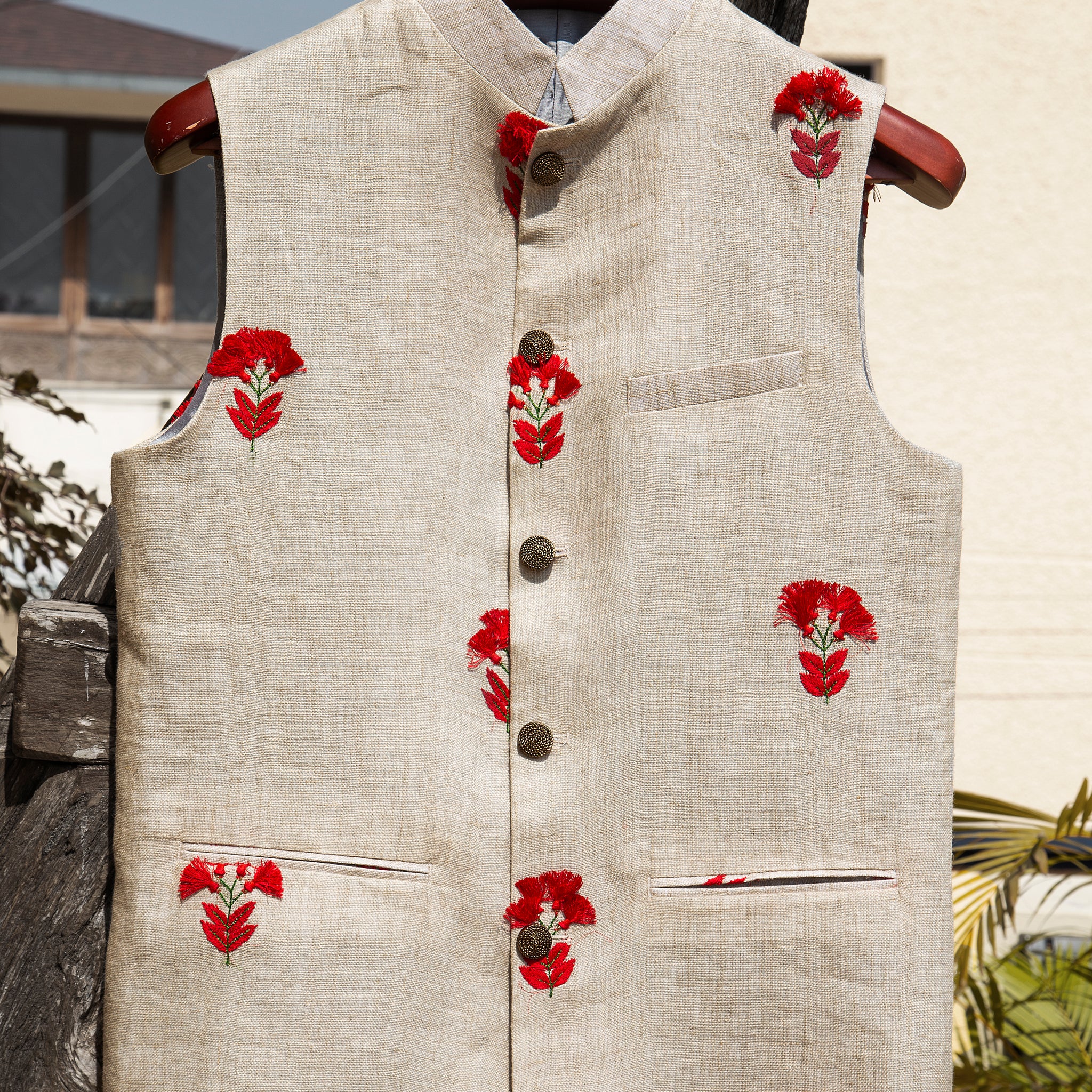 Raw Tussar Bandi with Embroidered Tassel Motifs