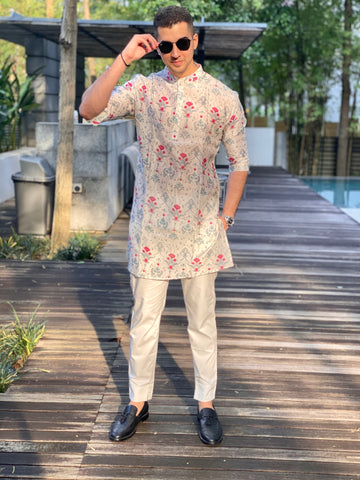 Greenhouse Mal Kurta Pajama Set in Moody Blue and Pink - (Ready To Ship)